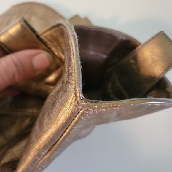 Mia Gold Leather Round Toe Stack Heel Pull-on Mid Calf Western Style Boo… - Picture 4 of 7